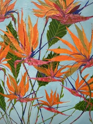 Strelitzia. Birds of Paradise. by Jane Burt, Painting, Mixed Media on Canvas