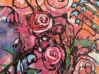 The French Garden ( detail from larger canvas0. by Jane Burt, Painting, Mixed Media on Canvas